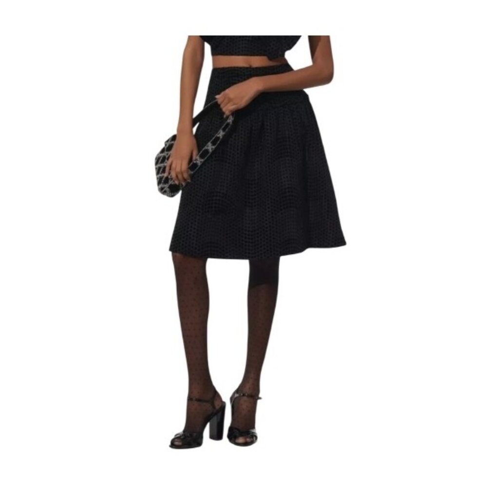 Maeve Anthropologie Womens Taffeta Dot Midi Skirt Black Noir Size 4